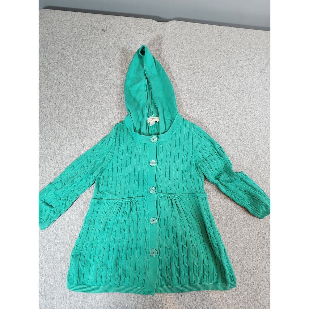 LOFT Ann Taylor Hooded Cable Knit Cardigan Sweater Teal Green Medium Medium